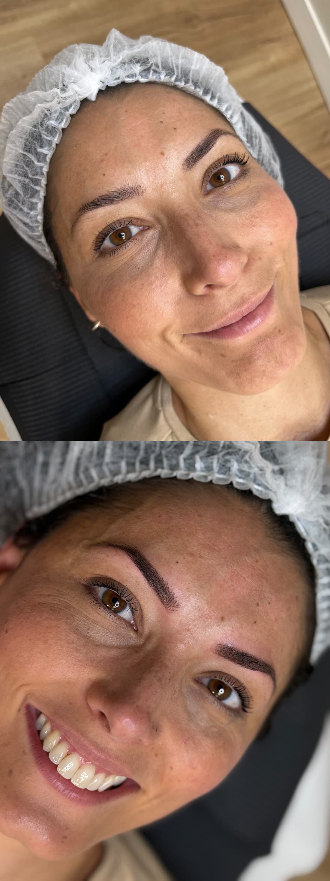 Retoque de microblading de cejas al cabo de un año, antes y después